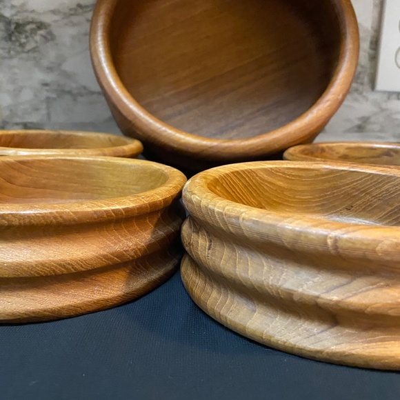 *01 Teak Wood salad bowl set 10" Serving Bowl 4 , 6" Salad Bowls Brown Wood - Picture 6 of 7